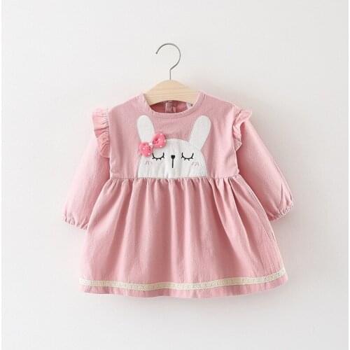 Long Sleeve Baby Girls Dress 1 2 3 4 Year Girls Clothes Cute Rabbit Spring Fall Kids Dresses Bow O-neck Toddler Children Costume
