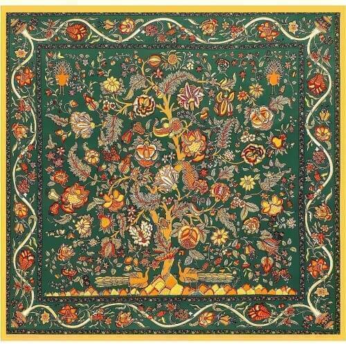 90cm New Retro Pak Tree Printed Ladies Twill Square Shawl Headscarf Scarf Fashion Kerchief Shawl Echarpe Beach Towel Bandana