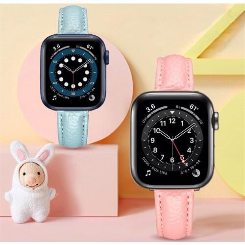 Strap for apple watch 6 se band 40mm 44mm leather Bracelet for iwatch bands series 5 4 3 38mm 42mm women narrow 14mm width belt