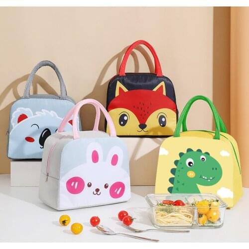 Cute Animal Print Lunch Bags Top-handle Insulation Cooler Bag Picnic Travel Portable Food Storage Container Student Bento Bag