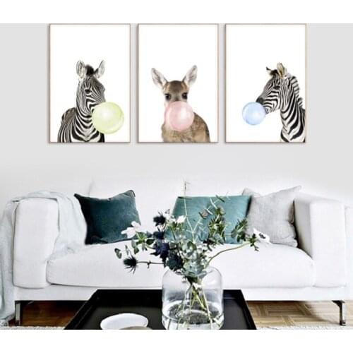 Morden Wall Art Picture Canvas Paiting Nordic Bubble-Blowing Animal Home Decoration For Childrens Room