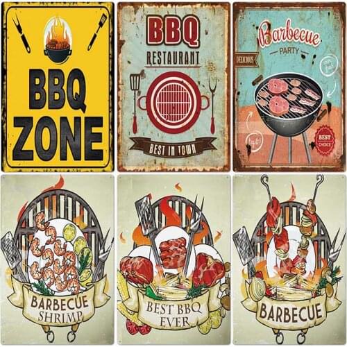 DADS BBQ ZONE Retro Plaque Metal Tin Signs Pub Kitchen Home Grill Vintage Wall Decor 20X30CM