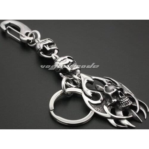 Unique 316L Stainless Steel Huge Tribal Tattoo Blade Skull Mens Keychain 6H001KC-3P1