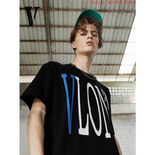 VLONE short-sleeved womens summer new blue big V couple high street pure cotton loose T-shirt mens trend