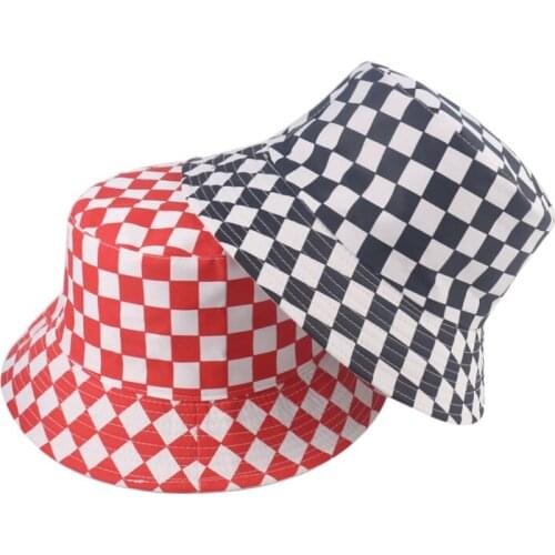 Winfox New Fashion Black Red Plaid Check Bucket Hats Fishing Caps Women Mens Hip Hop gorro Dropshipping