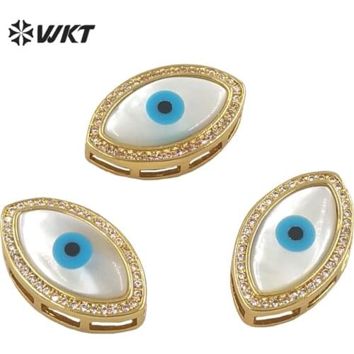 WT-MP203 New design super hot real gold plated resist tarnishable white shell evil eye pendant fashion lady turkey eye charms