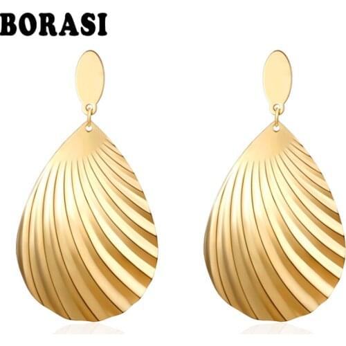 New Arrival Gold Color Big Dangle Earrings For Women Leaves Shape Water Drop Stainless Steel Earrings Lady Engagement Jewelry