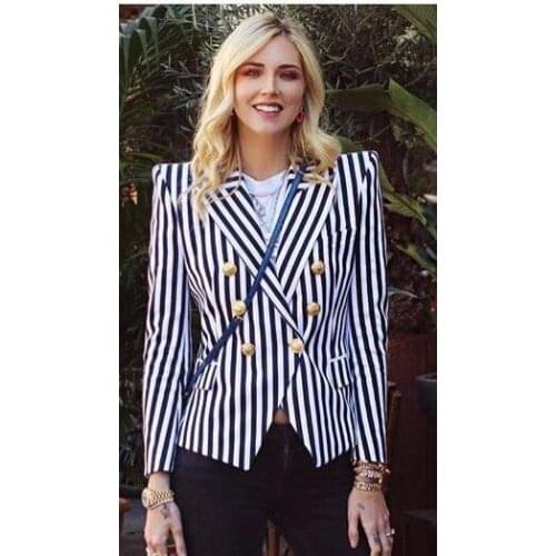 New Black & Blue Striped Blazer Women Office Double Breasted Button Classic Slim Womens Blazer Jackets 2020 Autumn High Quality