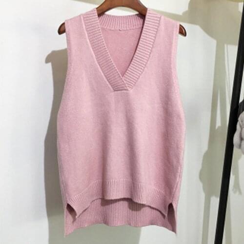 Women Fashion V-neck Knitted Vest Womens Sweater Autumn And Winter New Korean Loose Wild Sweater Vest Sleeveless Sweaters 2021