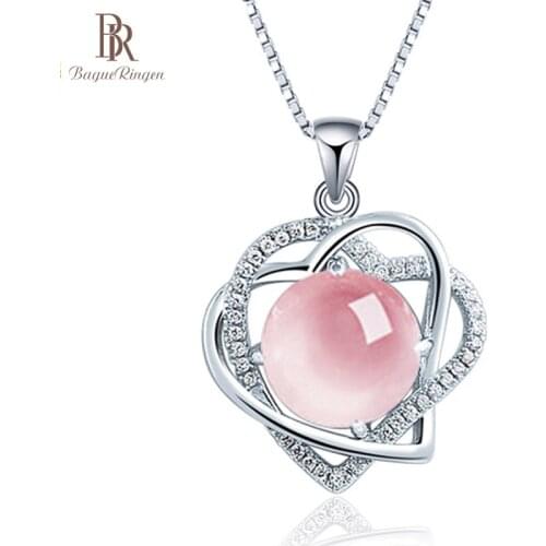 Bague Ringen Female Heart shaped Necklace Pendant 6 colors choices Silver 925 Jewelry Powder Crystal Grapevine Amethyst Topaz