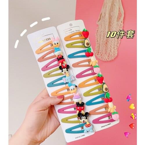 10pcs/set Disney Mickey Minnie Child Hairpin Candy Color Cartoon Cute Hair Accessories Children Baby BB Clip Birthday Gifts