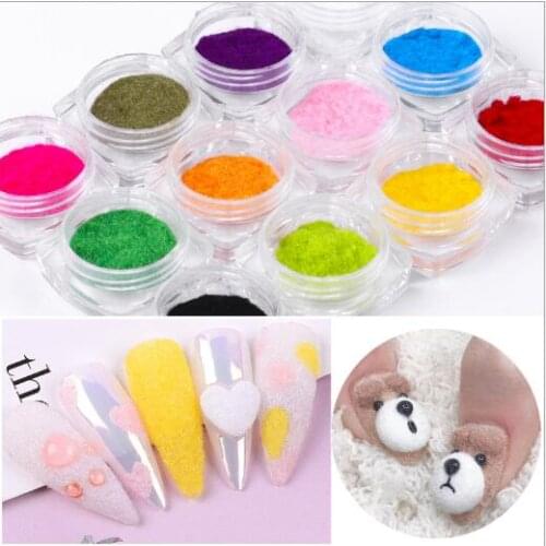 2020HOT! 12colors/set Nail Glitter Plush Powder Winter Candy Color Velvet Nail Plush Powder Glitter Nail DIY Pigment Decoration