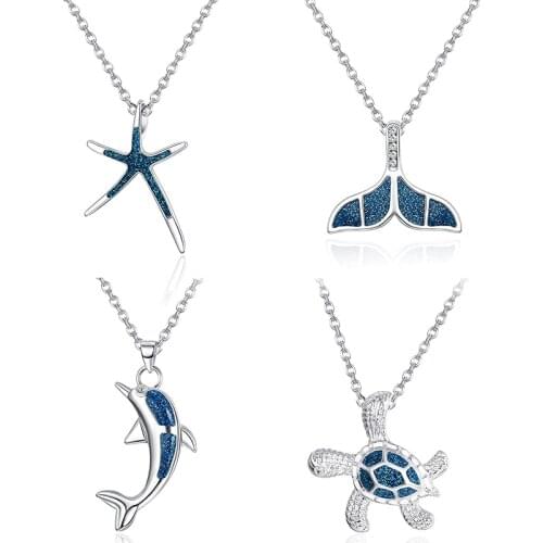 4PCS Cute Turtle Dolphin Pendant Necklace for Women Delicate Created Opal Turtle Necklace Ocean Sea Necklace Jewelry