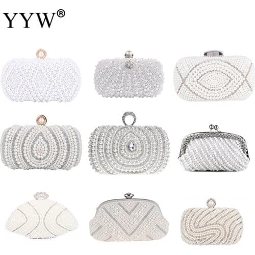 White Romantic Clutch Evening Bags Women Ladies Clutch 2021 Luxury Evening Prom Handbag Purse Wedding Party Bags Pearl Beading