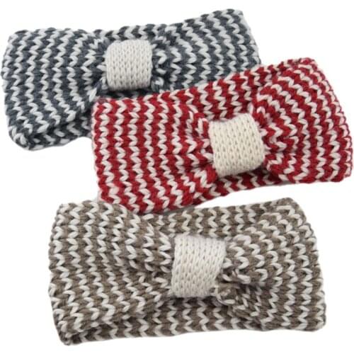 Two-color striped bowknot headband woolen knitted headband ladies hair accessories Korean style headband washing headgear