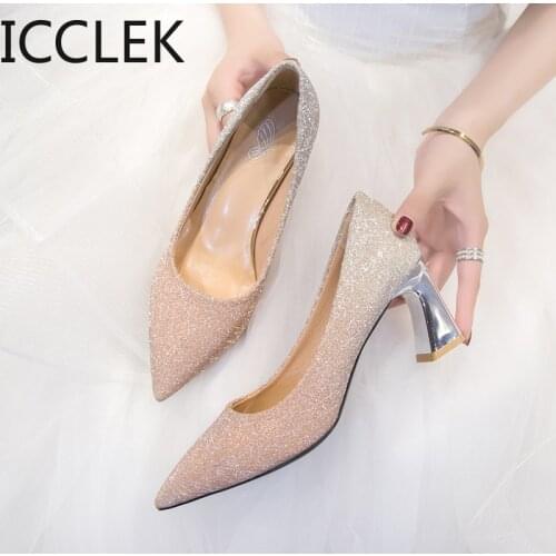 Elegant shiny crystal womens shoes, spring 2021 sexy 6.5cm pointed heels