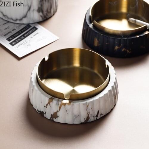 European Style Cement Stainless Steel Ashtray Living Room Office Shop Desktop Home Decoration Retro Ashtray Anti-large Capacity