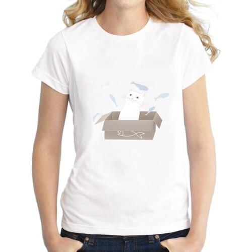 Cute Cat Print Women T-shirt Funny T-shirt for Lady Girl Top Tee Hipster Womens Clothing Hip Hop T Shirt Top Female Streetwear