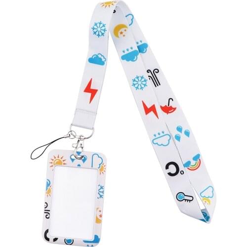 G1943 Cartoon Weather Lanyard Keychain keys Badge ID Mobile Phone Rope Kids Gifts Lanyard With Card Holder Cover