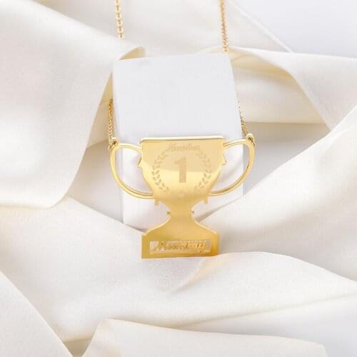 Customized Championship Trophy Name Necklace Stainless Steel Chain Personalized Date Hip Hop Jewelry Family Gifts 2021