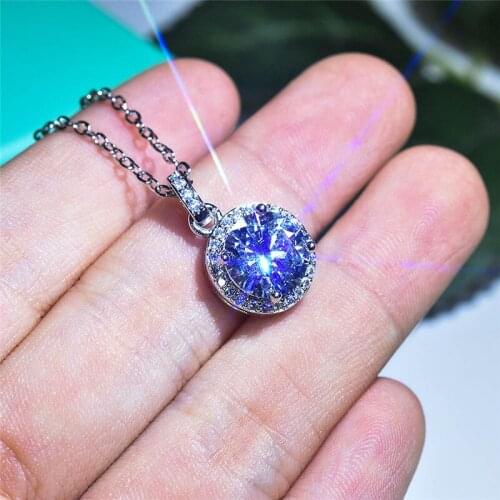 Classic Crystal Round Pendant Necklace For Lady Christas Present Trendy 925 Silver Clavicle Necklace Women Shiny Choker Bijou