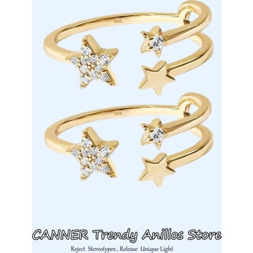Canner Real 925 Sterling Silver Stars Moons Zircon Temperament Personality Rings For Women Female Trendy Resizable Opening Rings