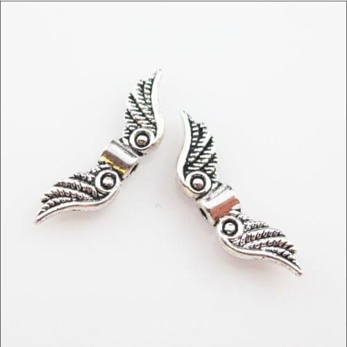 Fashion 15Pcs Tibetan Silver Color Angel Wings Spacer Beads Charms 7x23mm