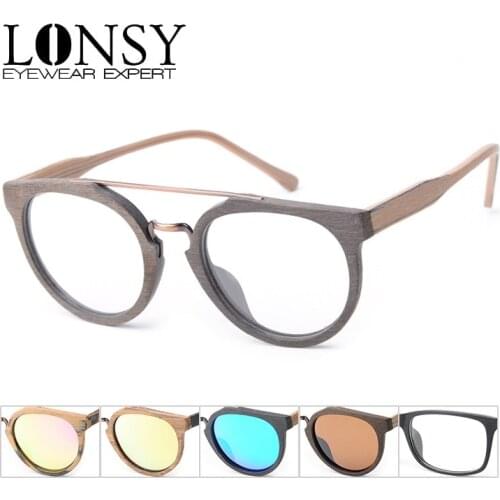 LONSY Fashion Acetate Wood Optical Glasses Frame Print Eyeglasses Frame Men Women Brand Designers Clear Lens Sunglasses