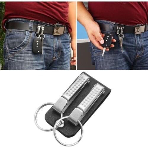 Men Leather Belt Loop Keychain with 2 Detachable Clips Key Ring Belt Key Ring Holder Belt Key Chain Fashion Jewelry