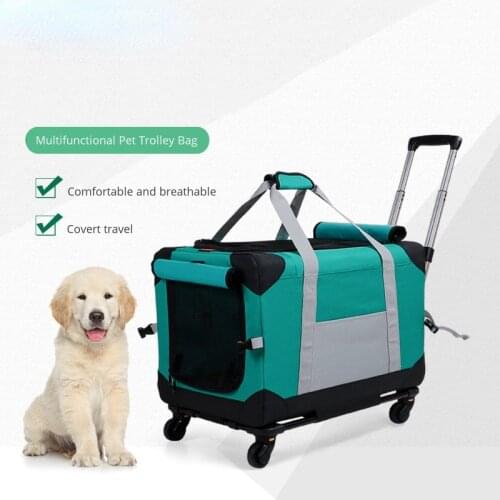 Dog Carriers Pet Dog Cat Trolley Case Portable Detachabe Wheels Breathable Pet Travel Stroller Car Safety Seat Cover Bag Case