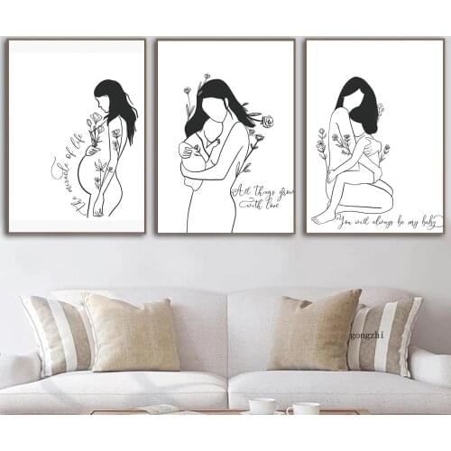 Great Maternal Love Mother Baby Posters Breeding New Life Abstract Line Canvas Painting and Prints Wall Art Pictures Home Decor