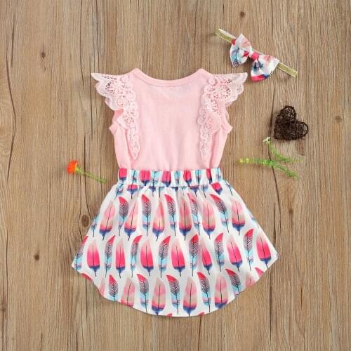 Newborn Baby Girls Romper Dress, Infants Lace Fly Sleeve One Piece Jumpsuit Skirt Hair Band for Baby