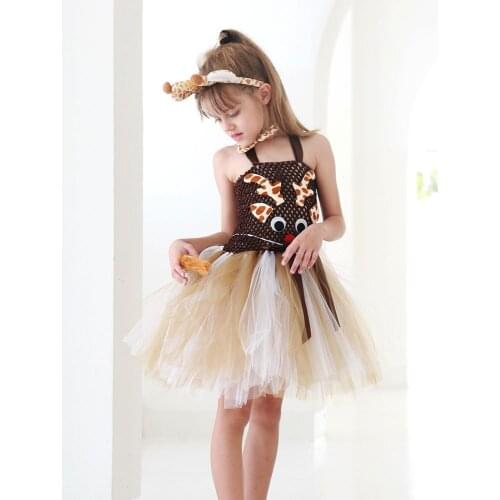 Cute Giraffe Costume for Girls Fancy Dress Up Tutu Dresses Forest Party Kids Clothes Girls Tulle Dress Baby Birthday Photo Prop