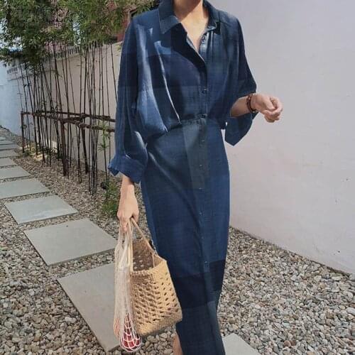 Bohemian Midi Vestidos Robe ZANZEA Women Full Sleeved Plaid Printed Robe Stylish Check Spring Sundress Button Long Shrit Dresses