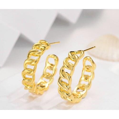 XIYANIKE 925 Sterling Silver Korean Chain Hollow C-shaped Stud Earrings Female Original Fashion Trend Jewelry Couple Gift