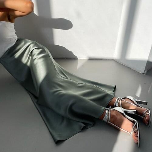 Silk high waist satin temperament long skirt female 2021 summer banquet party office fashion drape slim and thin hip skirt