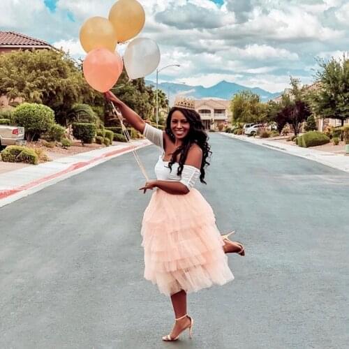 Light Champagne Tulle Skirt Tea Length Tiered Layered Women Skirt Female Fashionable Tutu Skirts Custom Made Summer Autuam