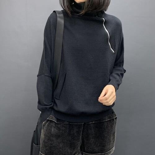 Zipper Loose Knitted Women Sweater Pullovers Autumn New Turtleneck Long-Sleeved Casual All Match Female Pulls Tops