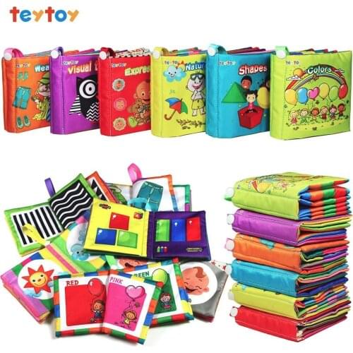 My First Soft Book,teytoy 6 PCS Baby Cloth Books Early Education Toys Activity Crinkle Cloth Book for Toddler, Infants
