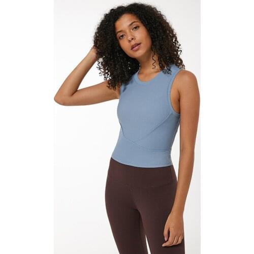 Crop top Slim Sleeveless Yoga shirt Womens V Line Cross Pilates Vest Rich Elastic O-neck Fitness Tank Top Woman Gym clothing