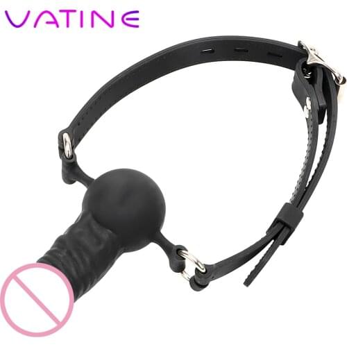 VATINE Oral Fixation with Locking Buckles Penis Gag Sex Toys for Couples SM Bondage Erotic Toys Silicone Slave Dildo Mouth Gag