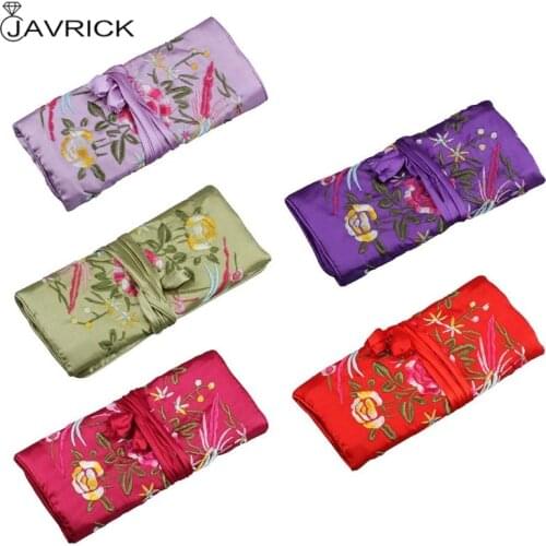 Oriental Silk Jewellery Roll Wrap Jewelry Pouch Organizer Travel Jewerly Storage Case