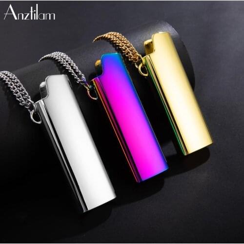 High-Quality Hip Hop Colored Alloy Lighter Case Pendant Necklace for Men With Long Link Chain Rapper Goth Jewelry Free Shipping