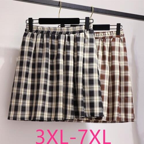 2021 spring summer plus size mini skirt for women large casual loose elastic waist plaid short skirts black 3XL 4XL 5XL 6XL 7XL