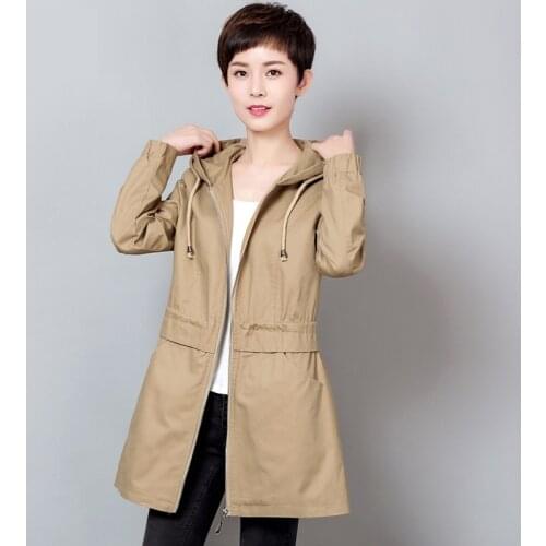 Womens Jacket 2019 Spring Autumn New Hooded Long-Sleeved Casual Windbreaker Jacket Female Loose Long Outwear Plus Size 6XL W931