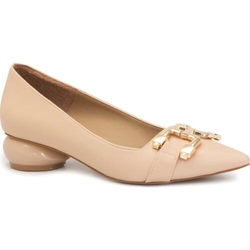 Gedikpasalı Bno 212 Beige 2021 Summer Ladies Shoes Ballerina Low Gravel Heel Dress Party Metal Buckle Pointed Elegant Stylish Business