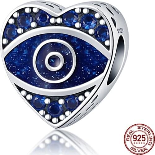 100% Real 925 Sterling Silver Zircon Loving Blue Eyes Fit Original 3mm Bracelet&BangleMaking Fashion DIY Jewelry For Women