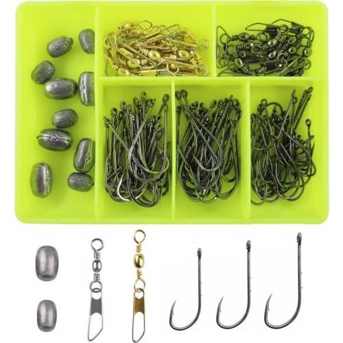 120Pcs/Box Fishing Accessories Kit With Tackle Box Including Baitholder Fishing Hook Rolling Barrel Swivel Snap Egg Sinker