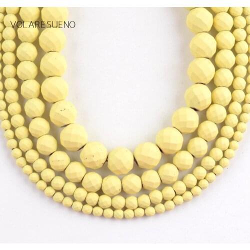 2/3/4/6/8/10/12mm Natural Light Yellow Hematite Stone Matte Rubber Faceted Round Beads For Jewelry Making Diy Bracelet 15