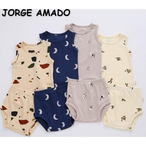 2021 New Summer Baby Girls Boys 2-pcs Sets Cartoon Olive Cotton Moon Stone Vest+Pp Shorts Fashion Outwear Newborn Clothes E1423